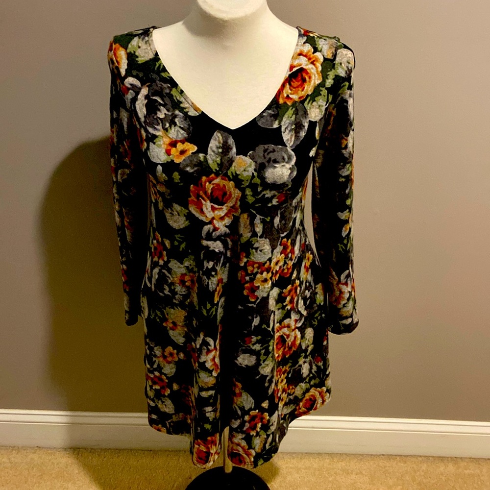 Dark gray floral dress with fun back